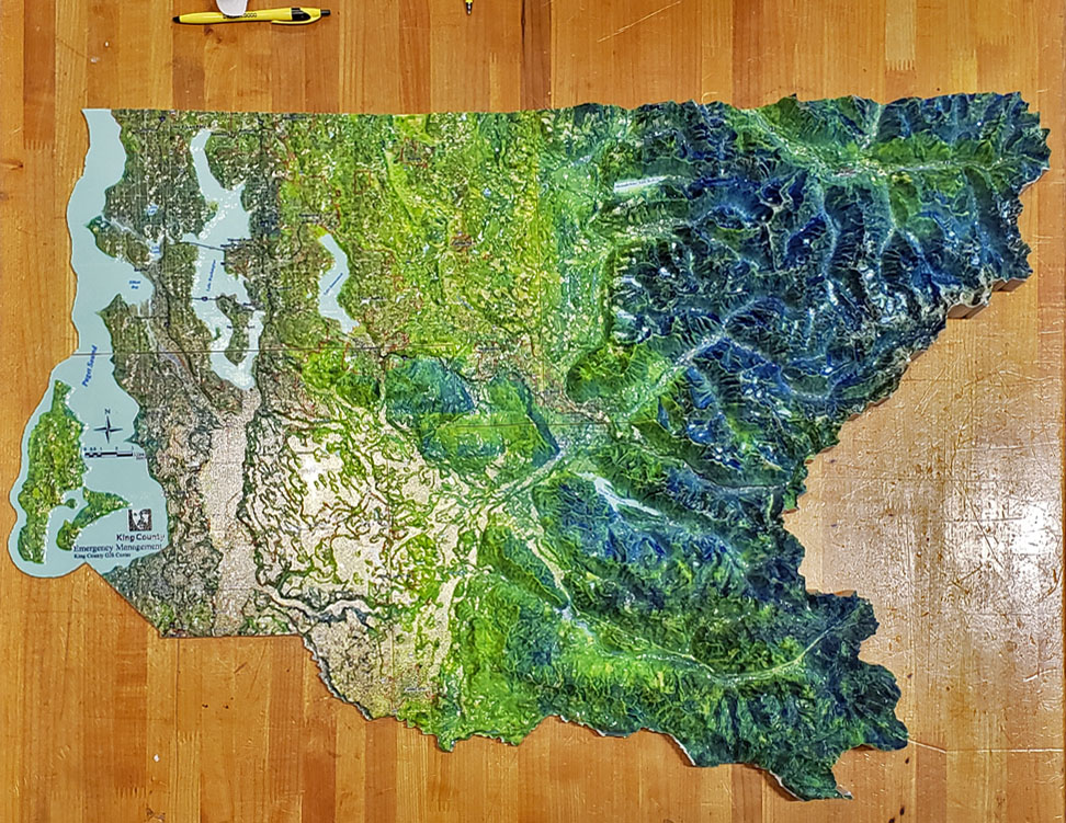 Photo of a 3D printed map of King County